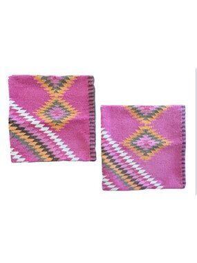 Native Southwestern Pink Handwoven Wool Pillow Covers Boho Diamond Pattern 2